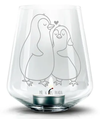 Produktbild von Mr. & Mrs. Panda Glas Teelichthalter Pinguine Einschlafen - Transparent - Geschenk, Kerzenhalter, Freundin, Jahrestag, Hochzeitstag, Valentinstag, Mitbringsel, Windlicht