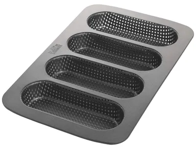 Produktbild von Backblech Hotdog-Brötchen Brötchenblech - 4 Formen - Kohlenstoffstahl - 34,7 x 21,5 cm - Antihaftbeschichtung