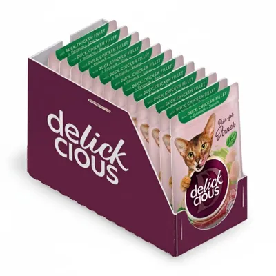 Produktbild von DELICKCIOUS Alleinfuttermittel für ausgewachsene Katzen mit Ente Huhn und Spinat in Sauce –12x85g