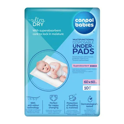 Zdjęcie produktu dla Canpol babies Wielofunkcyjne podkłady higieniczne 60x60 cm z paskiem samoprzylepnym 10 szt. 78/006