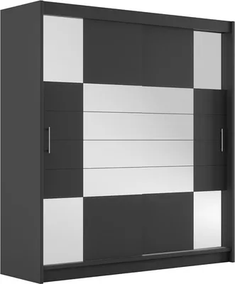 Produktbild von Furniture24 Kleiderschrank Aruba II 203 Schlafzimmer 2 Türiger Schwebetürenschrank Schrank mit Kleiderstange Graphite/Graphite Glas