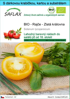 Obrázek produktu pro SAFLAX Dárková sada - BIO - Rajče - Zlatá královna - Solanum lycopersicum - 15 Semena - S dárkovou krabičkou, přepravním štítkem, dárkovou kartou a pěstebním médiem
