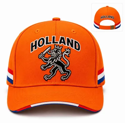 Produktbild von Benza Orange Premium „HOLLAND“ Kappe – 100 % Baumwolle – Verstellbar – Gestickter Löwe und niederländische Flagge
