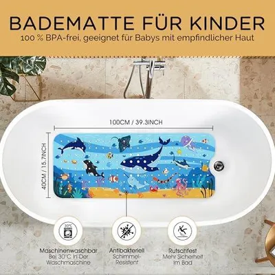 Produktbild von Badewannenmatten rutschfest Kinder,100% BPA frei,100x40cm,Antirutschmatte für Badewanne,Duschmatte,schimmelresistent & maschinenwaschbar,Badematte Kinder Badewanne