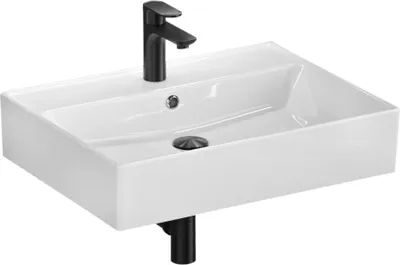 Produktbild von Aqua Bagno Waschbecken 60 im modernen Loft Air Design Eckig Wand-Waschbecken Möbelwaschtisch Waschtisch aus Keramik Weiß 605 x 465 x 130 mm