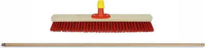 Image de Novaliv Balai de rue manche bois 60 cm Set I Balai et balayette à main I Elaston rouge I avec filetage I Balai de jardin Balai de cour avec manche extérieur Balai terrasse Balai extérieur