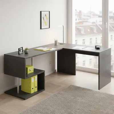 Immagine prodotto di Dmora Scrivania Annibi 60x160x78h cm Grigio Ardesia, Angolare Modulabile  Italy