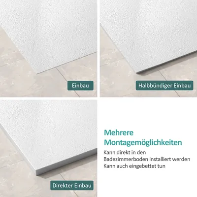 Produktbild von EMKE Duschwanne Flach Rechteckig 140x90cm Duschtasse mit Rutschfeste Struktur in Weißer Steinoptik