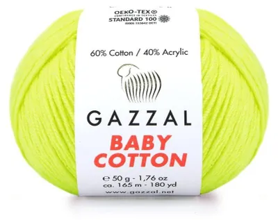 Obrázek produktu pro Příze Gazzal Baby Bavlna 3462, barva ultra žlutá - pro pletení a háčkování