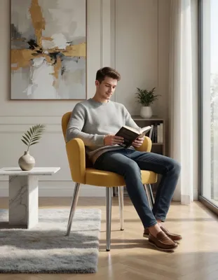 Obrázok produktu pre Štýlová stolička v žltej farbe s ergonomickým dizajnom a stabilnými nohami