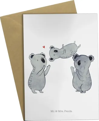 Produktbild von Mr. & Mrs. Panda Grußkarte Koalas Feiern - Weiß - Geschenk, hochzeitskarten, Geburtstag, Klappkarte, einladungskarten, jubiläumskarte, Herzlichen Glückwunsch, Familie