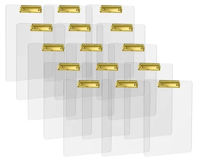 Acryl-Klemmbrett A4 mit goldenem Clip, 15 Stück, transparent