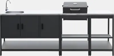 Immagine prodotto di Modulo cucina da esterno con barbecue a carbonella, 3 moduli, Nero