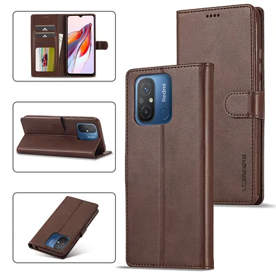 Obrázek produktu pro Pouzdro pro Xiaomi Redmi 12C, kožené flipové pouzdro s magnetickým uzávěrem a stojánkem, ochranné pouzdro Hnědý