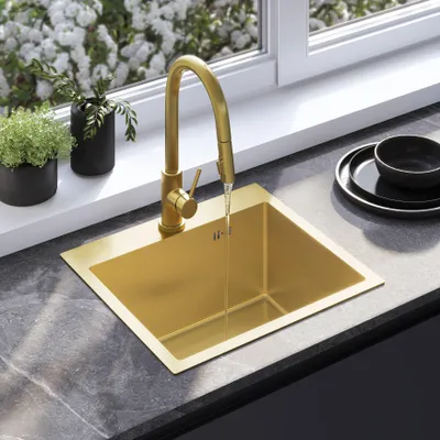 Obrázek produktu pro Kuchyňský Granitový Dřez Rea Leo 50 Brush Gold