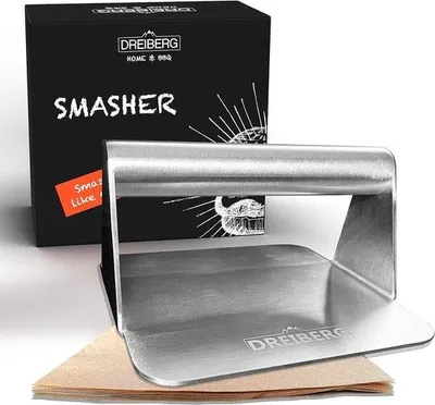 Produktbild von Famanu Grillpresse Set inklusive Burgerpapier - Edelstahl Burgerpresse für Smash Burger