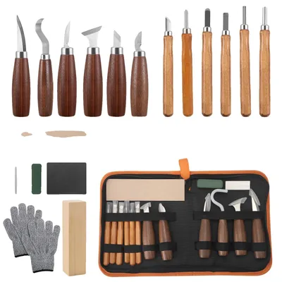 Obrázok produktu pre Sada nástrojov na drevorezbu, 12 rezbárskych nožov, ergonomické rukoväte, zmiešaná farba