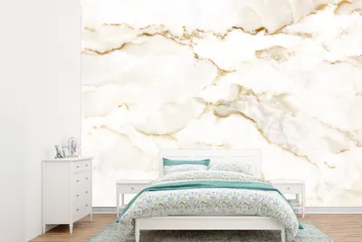 Produktbild von MuchoWow® Fototapete für Wohnzimmer oder Schlafzimmer Wandtapete Vinyl Motivtapete Marmor - Limette - Gold - Luxus - Marmoroptik - Weiß - 330x240 cm - Vinyltapete