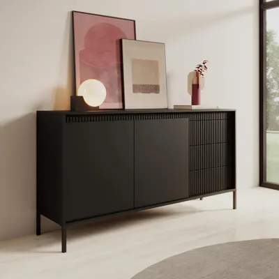 Produktbild von Sideboard Kommode FERRATO 153 cm Schwarz Riffelung grifflos 2D3S