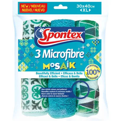 Produktbild von Spontex Mikrofasertücher Microfibre Mosaik 3er Set, Microfaser Schwammtücher, Microfasertuch, Reinigungstuch, Mikrofaser Lappen