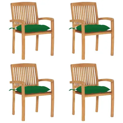 Image de Chaises de jardin empilables avec coussins lot de 4 Teck solide
