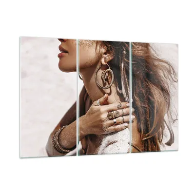 Produktbild von Bilder auf glas - 3 Teile - Sand Frau Schmuck - 165x110cm - Glasbilder - Wandbilder - Bilder - zum Aufhängen bereit - Wanddekoration aus Glas - Glas Bilder - Wandbild auf Glas - GCE165x110-4802