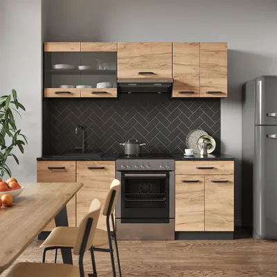 Immagine prodotto di Cucina componibile Vicco R-Line Rovere dorato/antracite 200 cm senza piano di lavoro, Model 34998