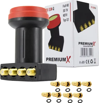 Produktbild von PremiumX Quattro LNB für Multischalter PX-SUN-Q DVB-S2 Sat Empfangskopf + 8x F-Stecker