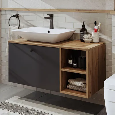 Produktbild von Skye Decor, Hochwertiger Badschrank mit Waschbecken, 95 cm, Atlantic Pine, 100% MDF