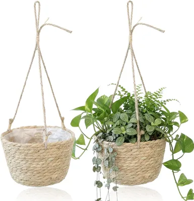Produktbild von Hängender Blumentopf aus Seegras, 20 cm, 2 Stück, handgewebt, für Pflanzen