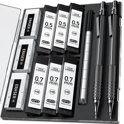 Obrázok produktu pre Sada dvoch čiernych kovových mechanických ceruziek s 360 náplňami HB