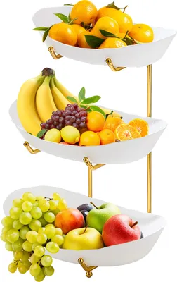 Produktbild von Obstschale fuer die Kuechentheke, 3-stoeckiger Obstkorb aus Acryl mit Servierschalen und Metallstaender, abgestufte Servierschalen fuer Obst, Gemuese, Snacks, Nuesse, Kuchen, Desserts, perfekt fuer Partys, Hochzeitsbuffets