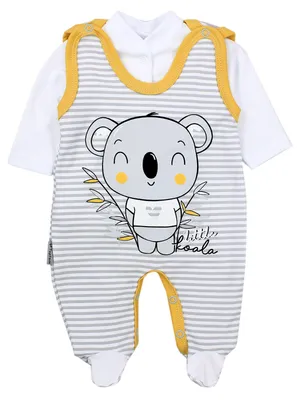 Image de TupTam bébé fille garçon barboteuse avec t-shirt manches longues impression slogan 2 pièces, couleur : Koala rayures grises / jaunes, taille : 50