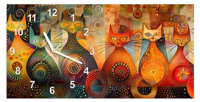 Produktbild von Wanduhr aus Glas mit Motiv Katzenkunstwerk- 60 x 30 cm - inkl. Aufhängesystem