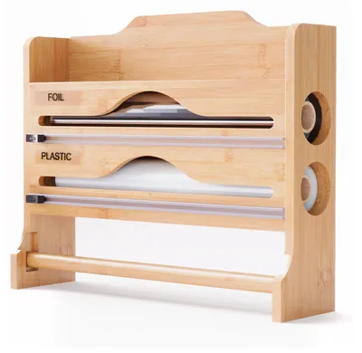 Wandrollenhalter 3 in 1 für Küchenrolle, Folie, Bambus, Natur