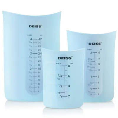 Imagen del producto de Juego de 3 vasos medidores de silicona Deiss: resistentes al calor, con vertedor, fáciles de limpiar, flexibles y versátiles