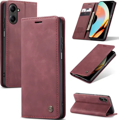 Produktbild von Realme 10 Pro Hülle, Retro Kunstledertasche mit Standfunktion Schutzhülle für Realme 10 Pro Rot
