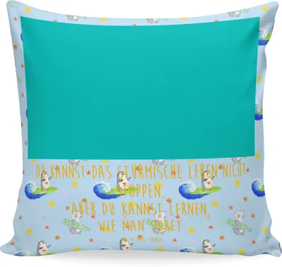 Produktbild von Mr. & Mrs. Panda Kissen 40x40 Pinguin Surfer - Blau - Geschenk, Portugal, Deko, Optimistisch, Sofa, Urlaub, Dekokissen, Hawaii, kuschelkissen, Motiviert, Sofakissen