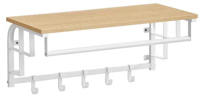 Obrázek produktu pro Nástěnná věšák s 5 háčky – stojan na oděvy – úsporný design – 30x66x27 cm – hnědá/bílá