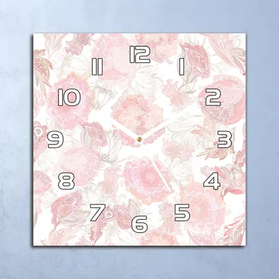 Produktbild von Deko Glasuhr Wanduhr 30x30 Blumig rosa Quarz Küchenuhr Bürouhr