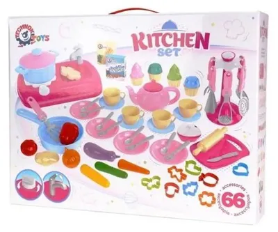 Produktbild von Spielzeug-Küchenset mit Spüle, Wasserhahn, 16 Ausstechformen und Spielzeug-Essen