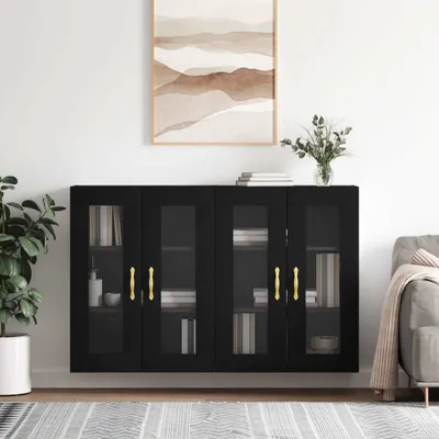 Image de vidaXL Armoires murales 2 pcs. noir bois composite