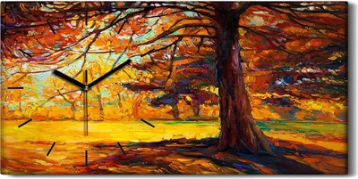 Produktbild von Küche Wohnzimmer Wand Leinwand Uhr 60x30 Wand Kunst Bild Wald Herbst Baum - schwarze Hände