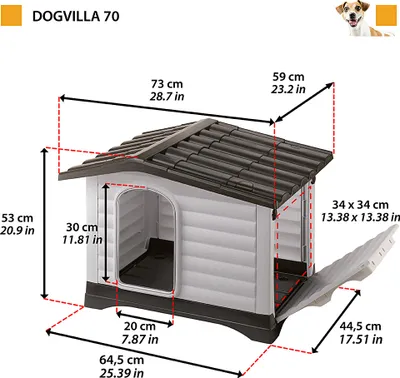 Produktbild von Ferplast Hundehütte DOGVILLA 70, Hundehütte Outdoor, Hundehaus, Seite zum öffnen, Boden zum Abtropfen, Isolierender Boden, Abnehmbares Dach, Lüftungsgitter, Recycelter Kunststoff, 73 x 59 x H 53 cm