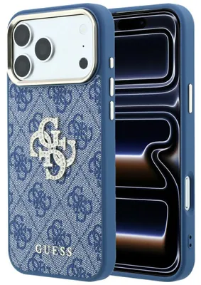 Image de Coque de téléphone Guess 4G, logo strass 4G, modèle Classic 4G, pour iPhone 18 Pro / 17 Pro, couleur bleue