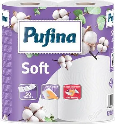 Produktbild von Papierhandtücher "Soft", 2-lagig, 50 Stück, 2 Rollen, PUFINA PP20643