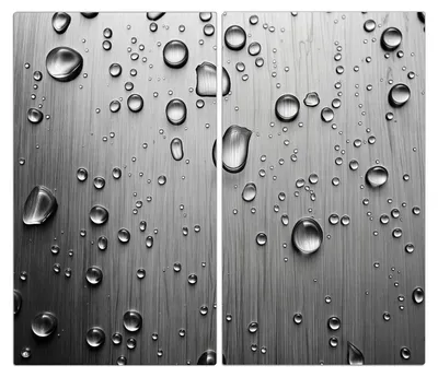 Produktbild von Spritzschutz Herdabdeckplatte Schneidebrett aus Glas Wassertropfen auf Metall 2-Teilig (60x52cm)