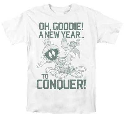 Image de T-shirt Looney Tunes - "New Year To Conquer" - Modèle unie pour hommes/femmes - TV36844 (Taille L) (Blanc)