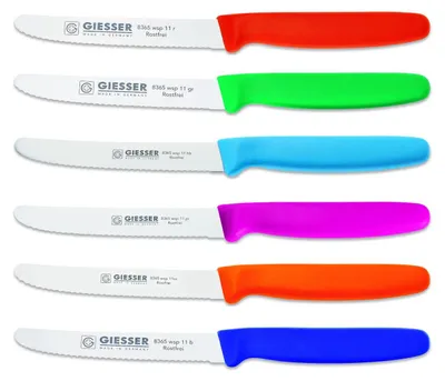 Produktbild von 6er Set bunt Giesser Messer Tomatenmesser Brötchenmesser Allzweckmesser 11cm - 8365 wsp 11-6 r-gr-hb-pi-or-b