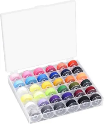 Immagine prodotto di Set di 36 bobine di filo, vari colori, plastica trasparente, poliestere, preavvolte per la macchina da cucire domestica